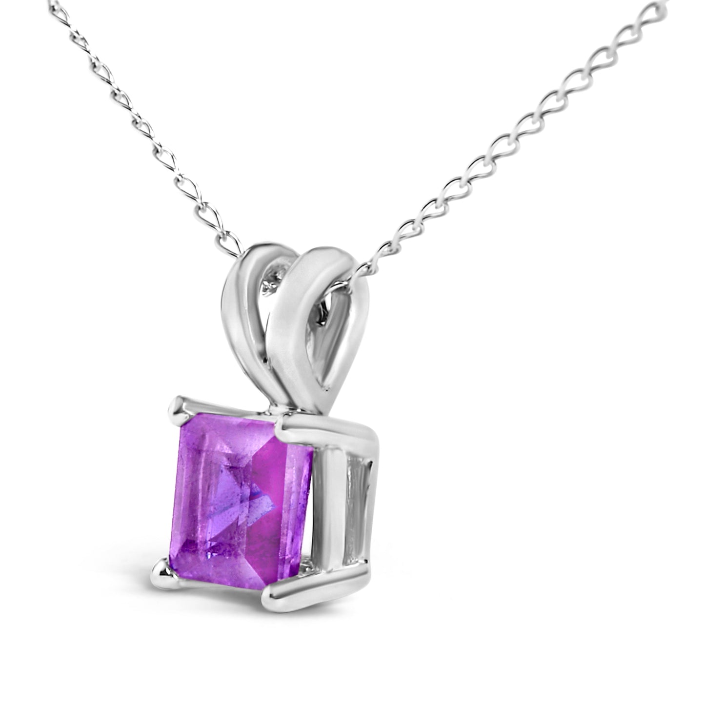 14K White Gold 5x5 MM Square Shaped Purple Amethyst Solitaire Pendant Necklace Bids.com