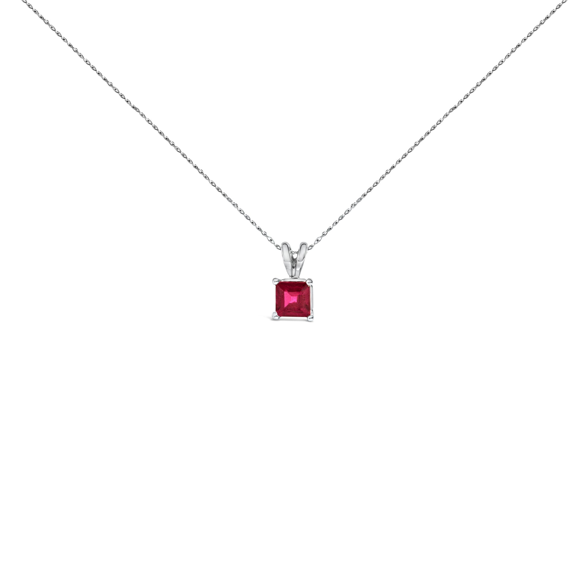 14K White Gold 5x5 MM Square Shaped Purple Amethyst Solitaire Pendant Necklace Bids.com