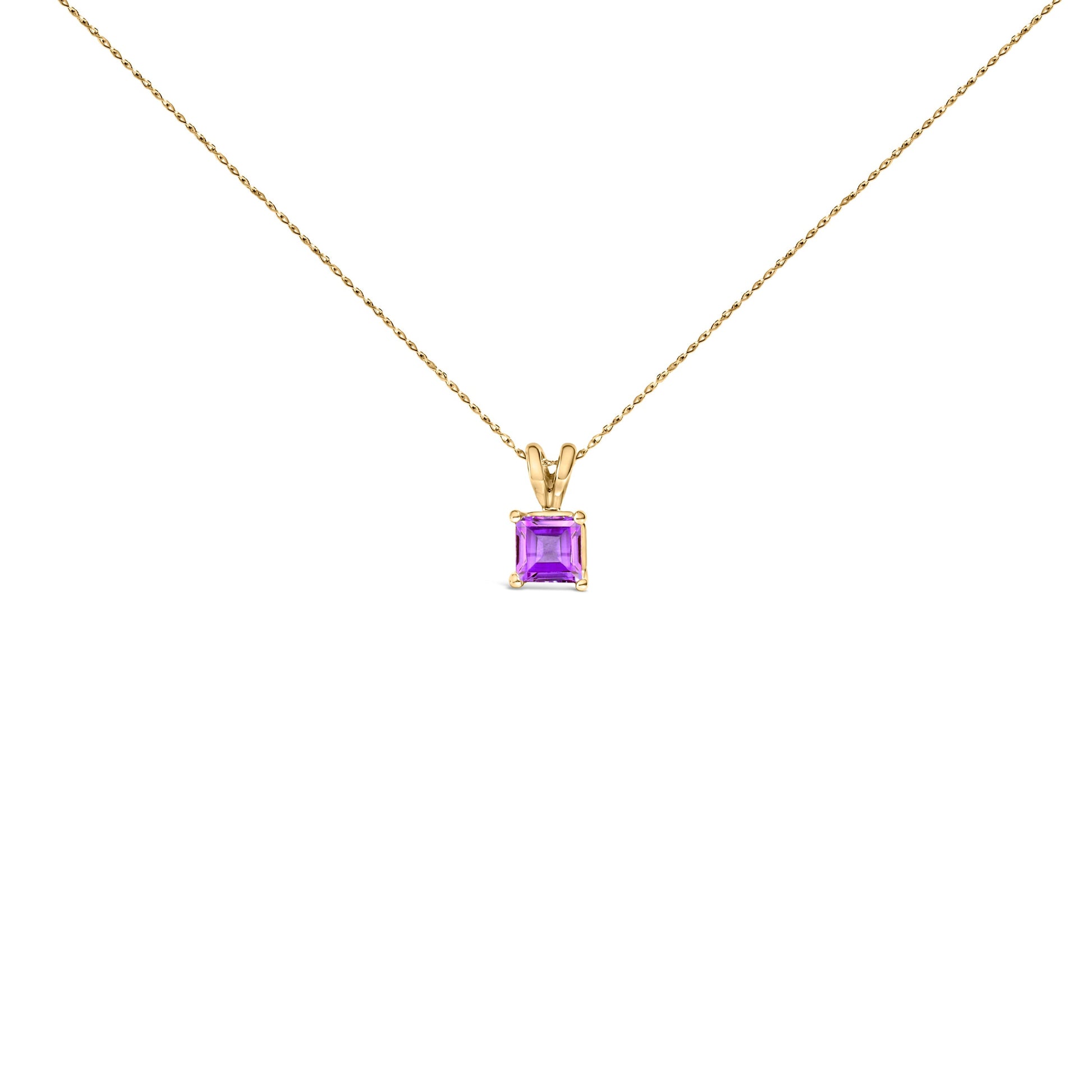 14K White Gold 5x5 MM Square Shaped Purple Amethyst Solitaire Pendant Necklace Bids.com