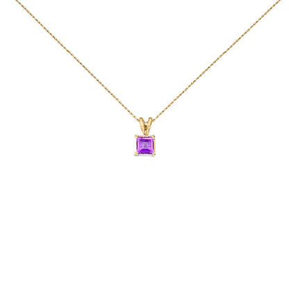 14K White Gold 5x5 MM Square Shaped Purple Amethyst Solitaire Pendant Necklace Bids.com