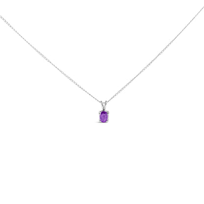 14K White Gold 6x4MM Oval Shaped Purple Amethyst Solitaire Pendant Necklace Bids.com