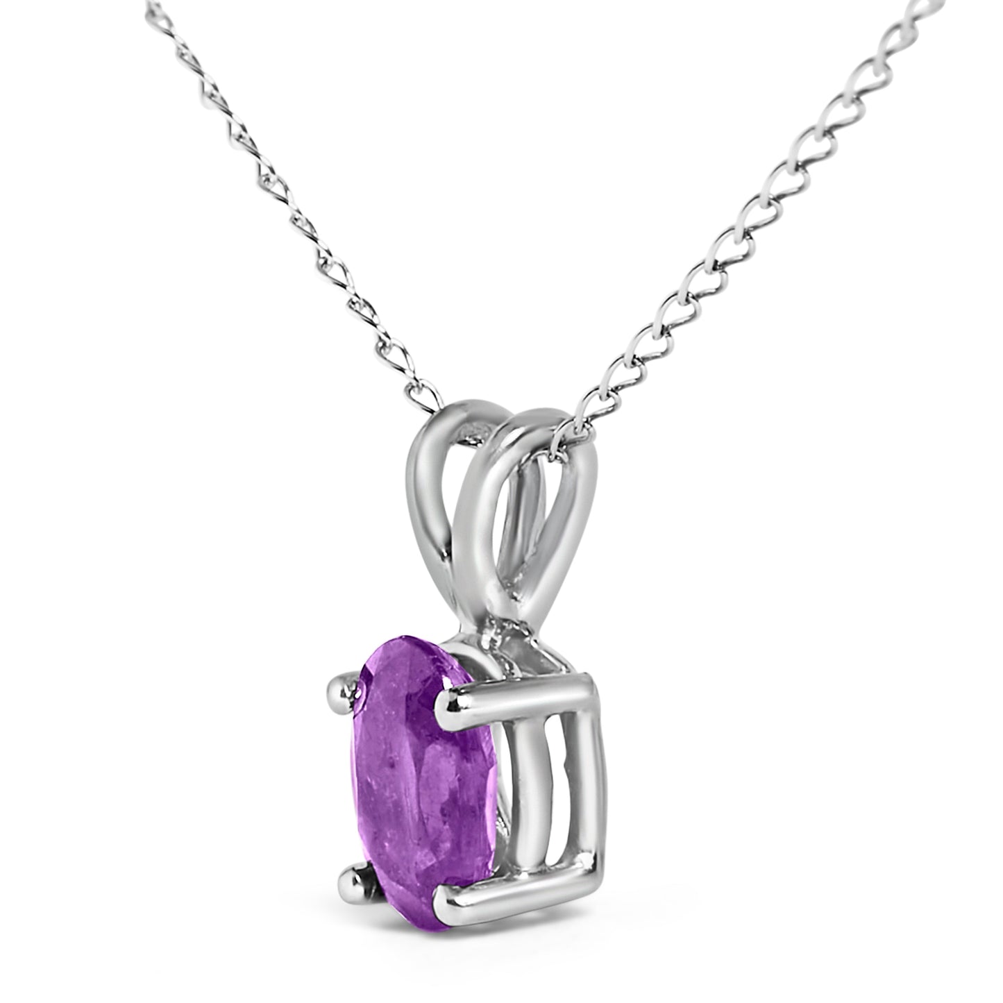 14K White Gold 6x4MM Oval Shaped Purple Amethyst Solitaire Pendant Necklace Bids.com