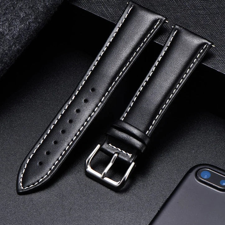COROS Calfskin Leather Watch Band - Soft Wrist Strap with Silver Buckle BandsCo Straps