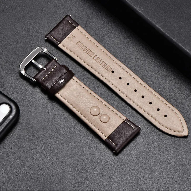 COROS Calfskin Leather Watch Band - Soft Wrist Strap with Silver Buckle BandsCo Straps