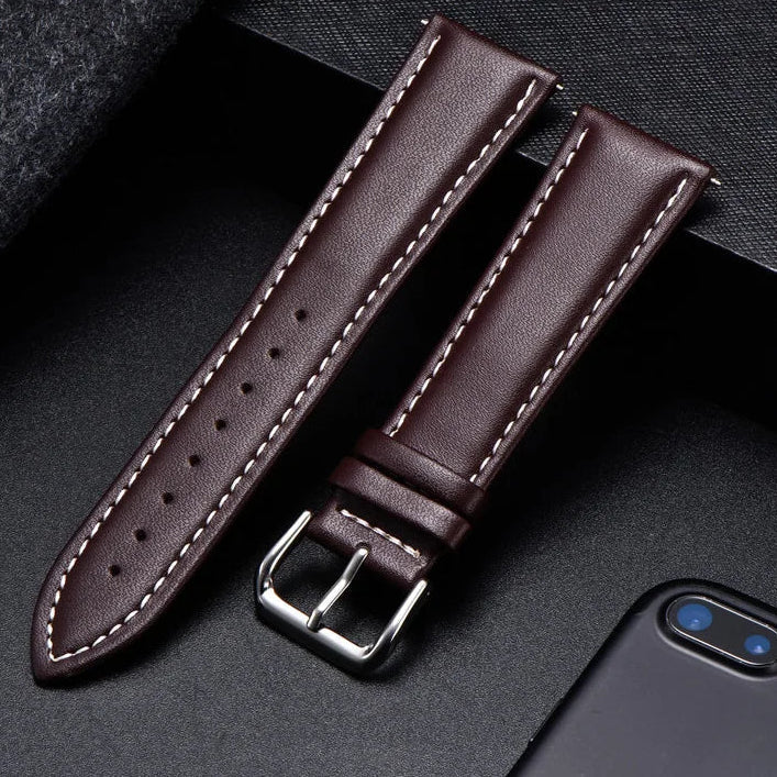 COROS Calfskin Leather Watch Band - Soft Wrist Strap with Silver Buckle BandsCo Straps