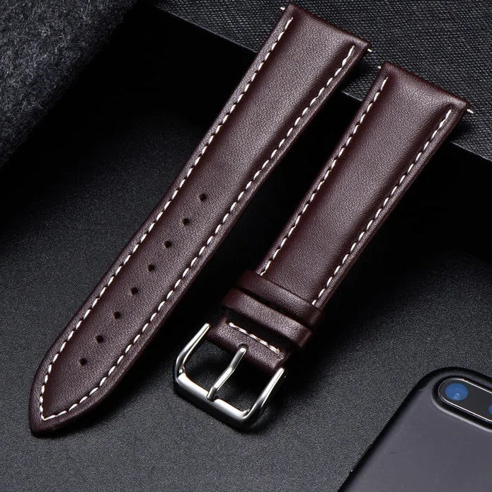 COROS Calfskin Leather Watch Band - Soft Wrist Strap with Silver Buckle BandsCo Straps