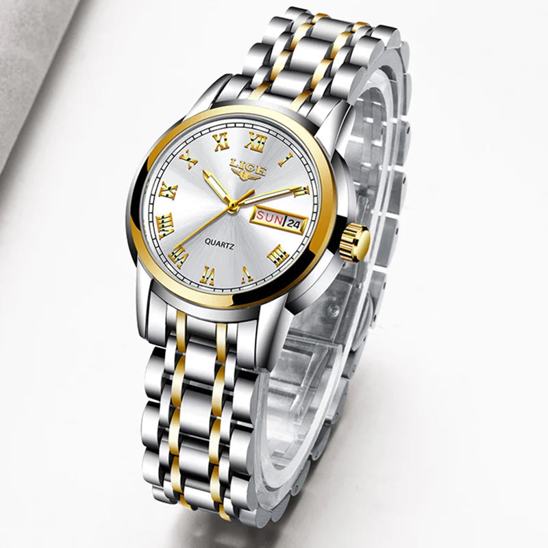 Women's Two Tone Stainless Steel Bracelet Watch Slim BandsCo Straps