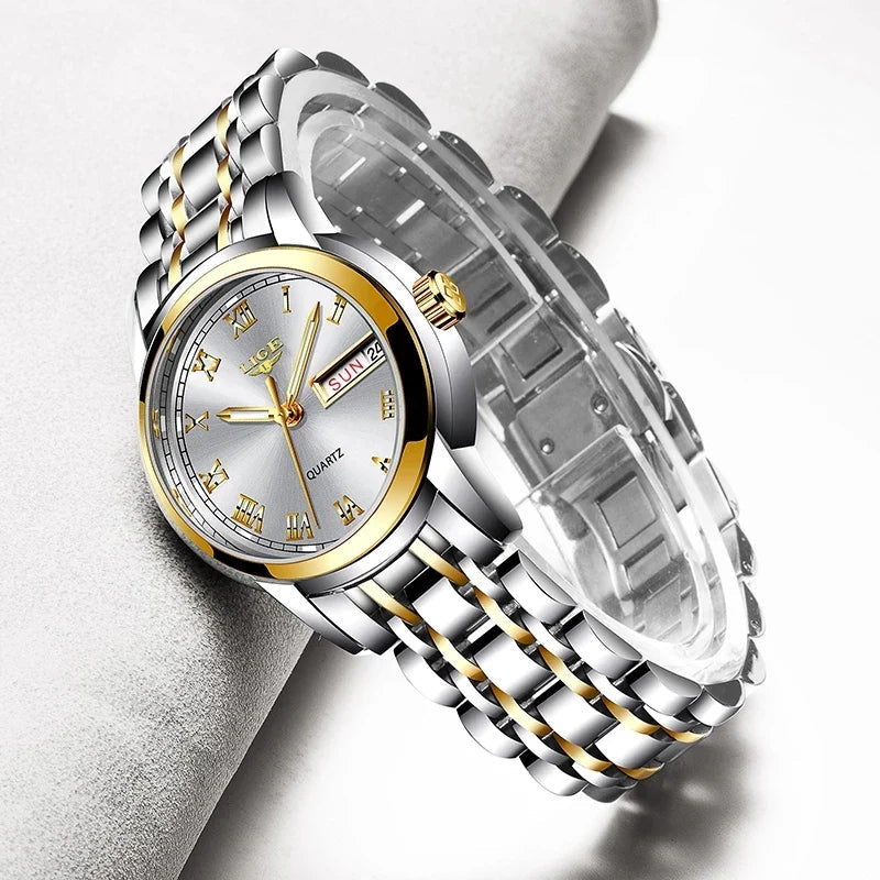 Women's Two Tone Stainless Steel Bracelet Watch Slim BandsCo Straps