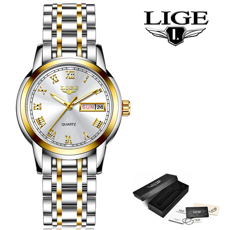 Women's Two Tone Stainless Steel Bracelet Watch Slim BandsCo Straps