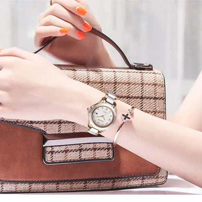 Women's Ceramic Stainless Steel Dress Watch With Date BandsCo Straps