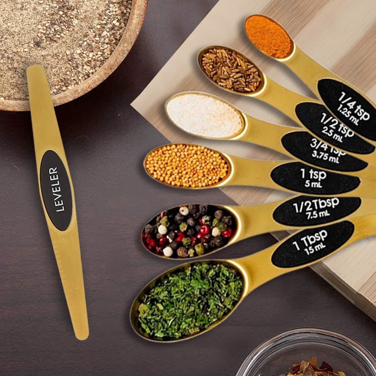 8-Piece: Double Sided Stackable Copper Magnetic Measuring Spoons Set with Leveler DailySale