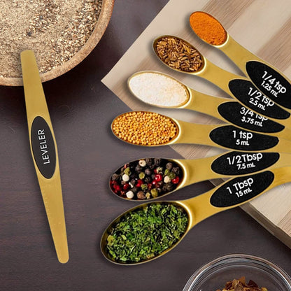 8-Piece: Double Sided Stackable Copper Magnetic Measuring Spoons Set with Leveler DailySale