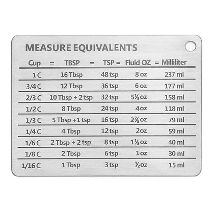 Stainless Steel Measurement Conversion Chart With Strong Magnet For Cups, Tablespoons, Teaspoons, Fluid Oz And Milliliters Conversions DailySale