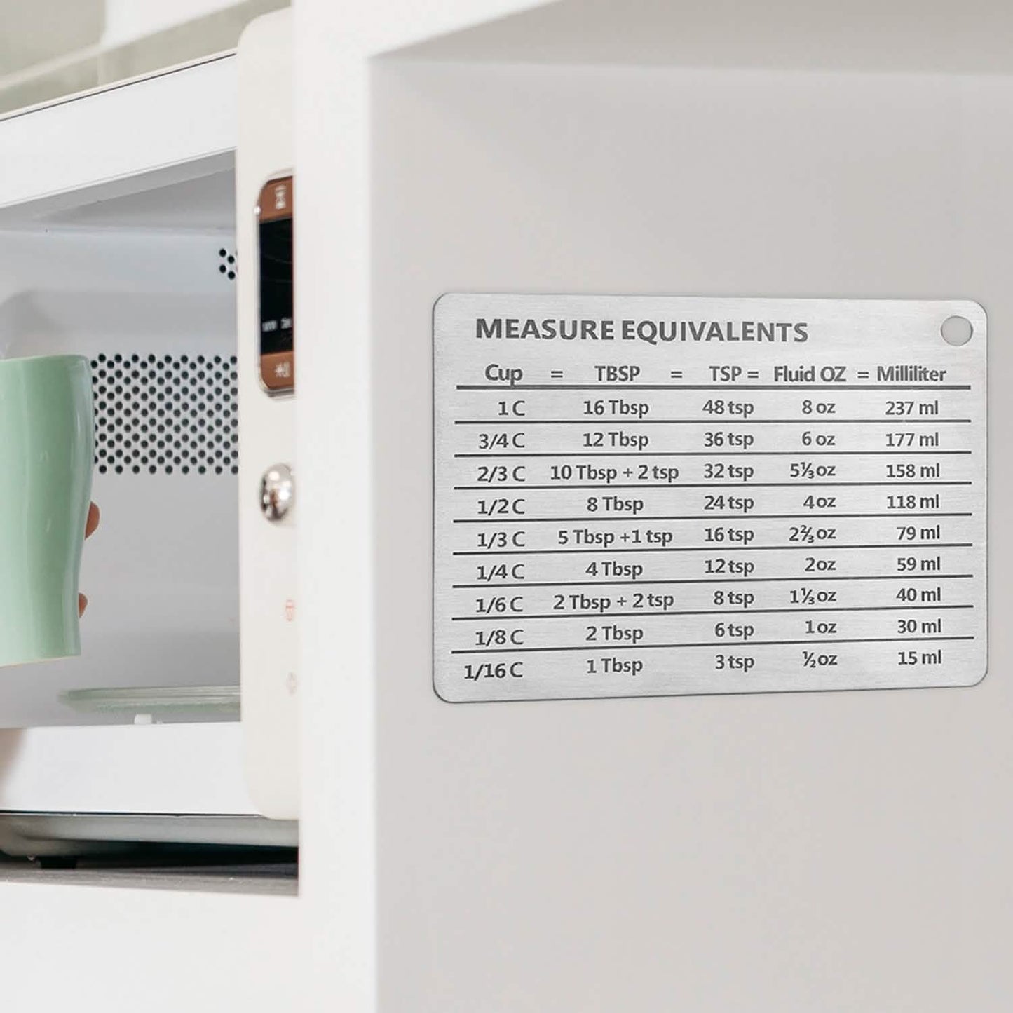 Stainless Steel Measurement Conversion Chart With Strong Magnet For Cups, Tablespoons, Teaspoons, Fluid Oz And Milliliters Conversions DailySale