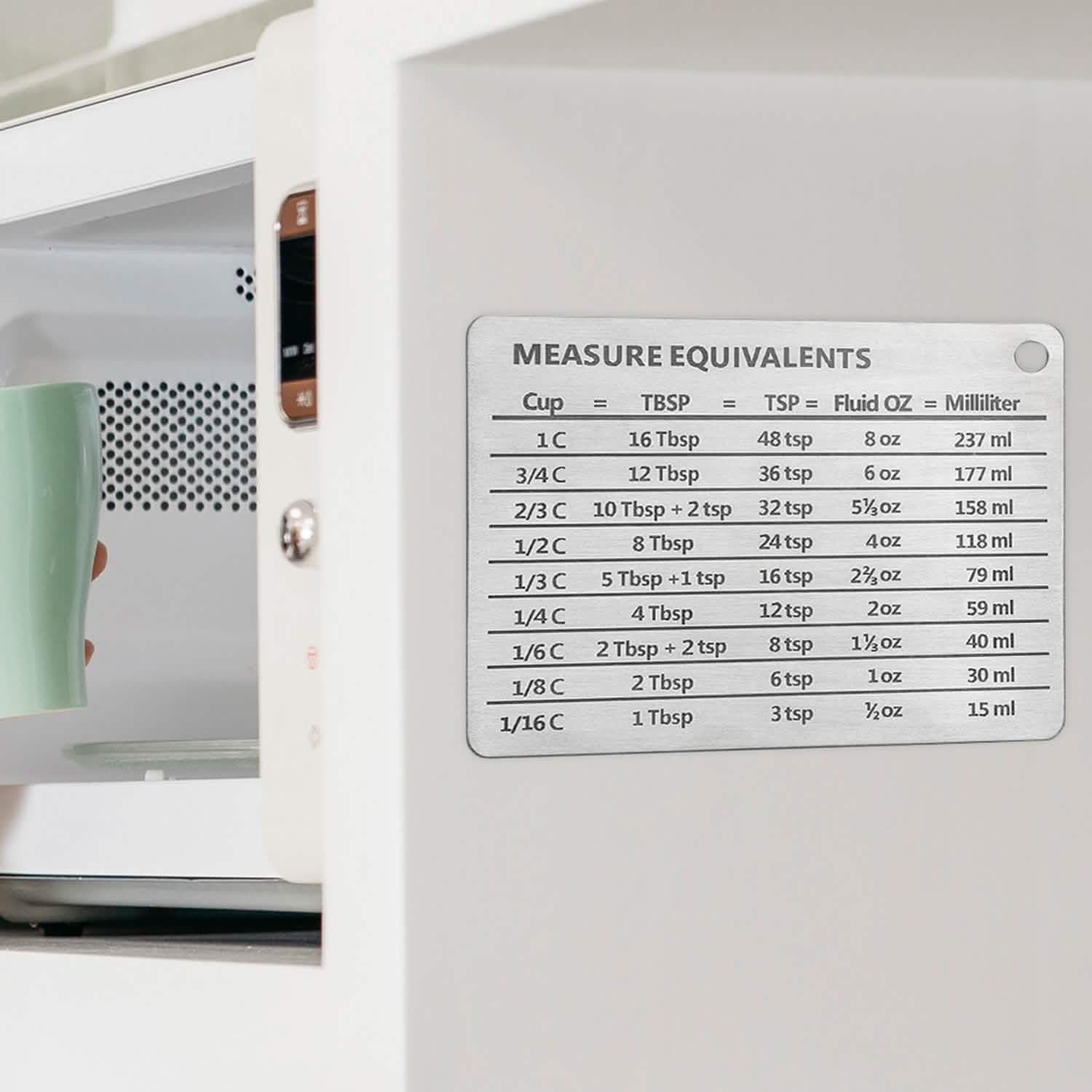 Stainless Steel Measurement Conversion Chart With Strong Magnet For Cups, Tablespoons, Teaspoons, Fluid Oz And Milliliters Conversions DailySale