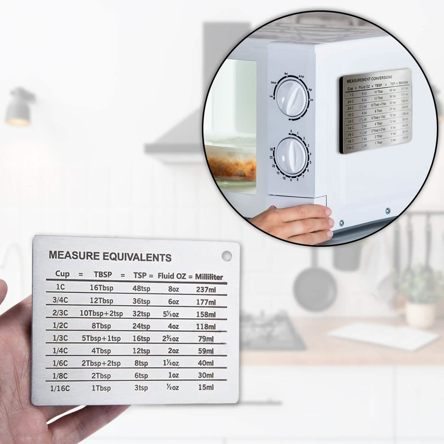Stainless Steel Measurement Conversion Chart With Strong Magnet For Cups, Tablespoons, Teaspoons, Fluid Oz And Milliliters Conversions DailySale
