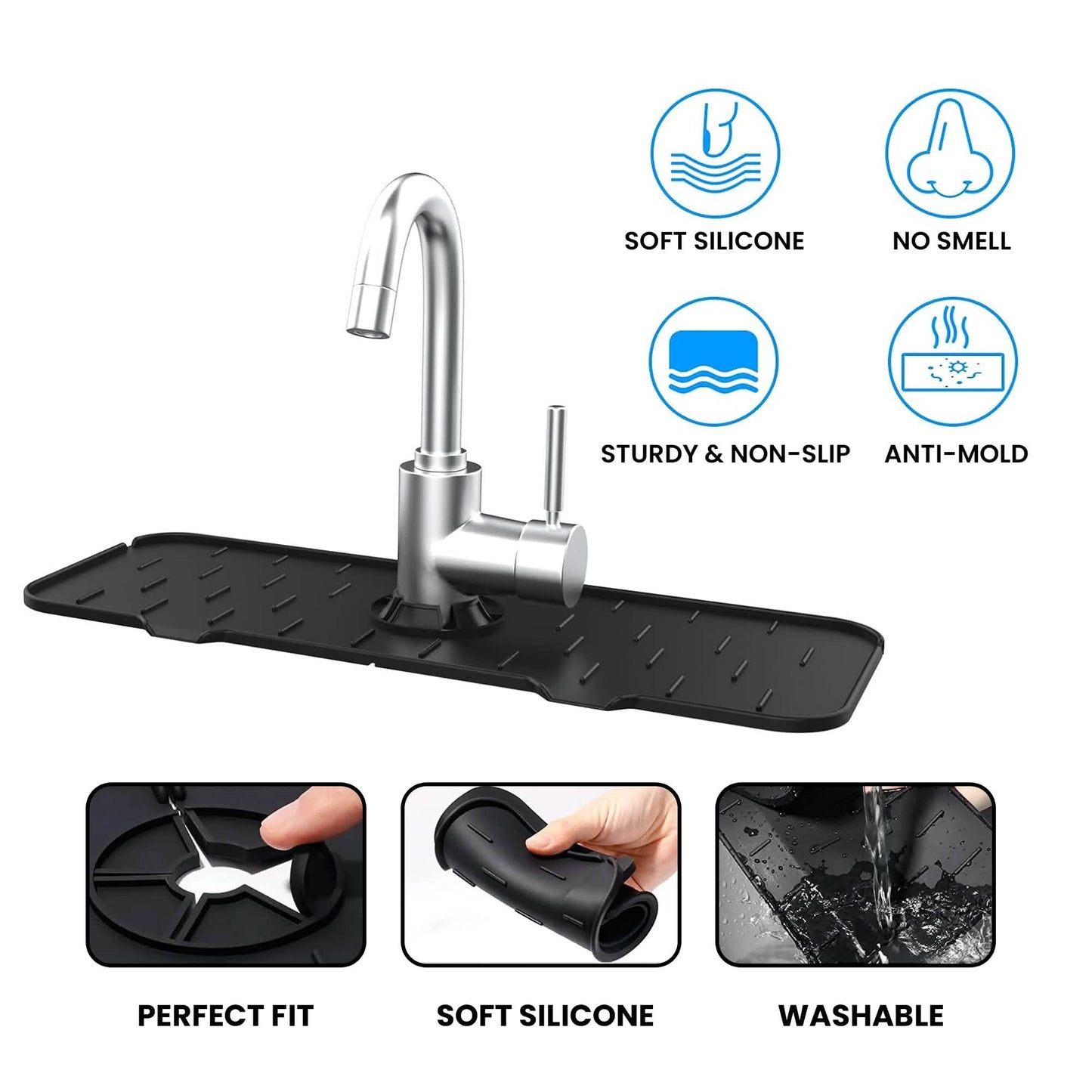 Silicone Kitchen Sink Faucet Splash Guard and Drip Catcher Tray DailySale