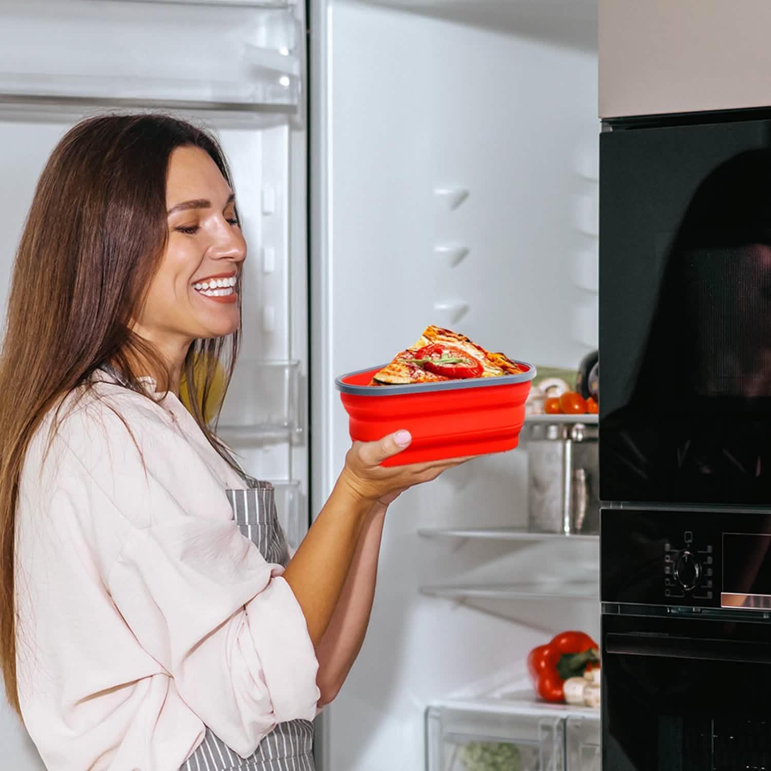 Collapsible Adjustable Reusable Pizza Storage Container with 5 Microwavable Serving Trays DailySale