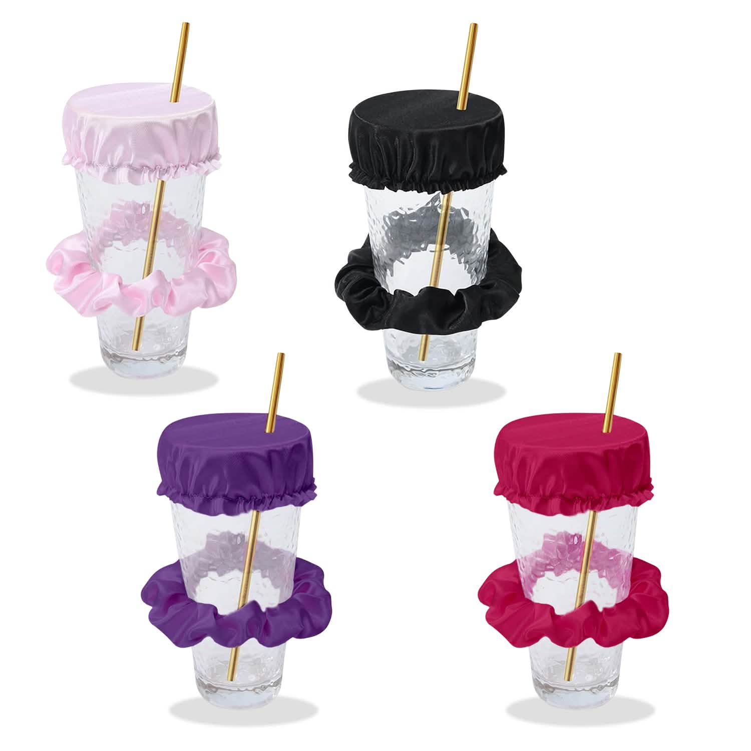 Reusable Anti-Spike Scrunchie Drink Mug Glass Cover Cap Headband with Straw Hole for Covering Drinks Party, Club, Disco DailySale