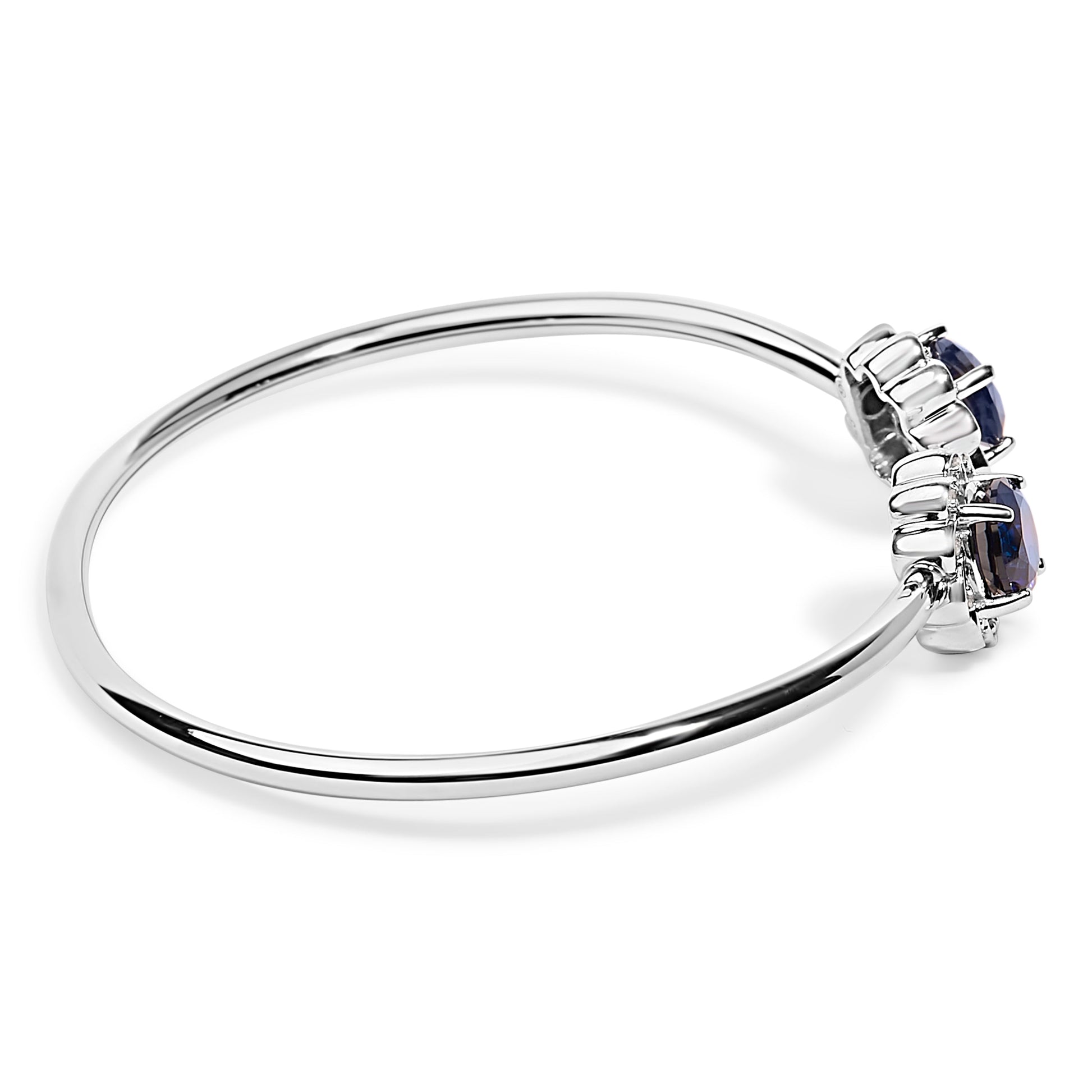 Sterling Silver Diamond Accent Created Blue Sapphire Floral Design Bangle Bracelet Bids.com