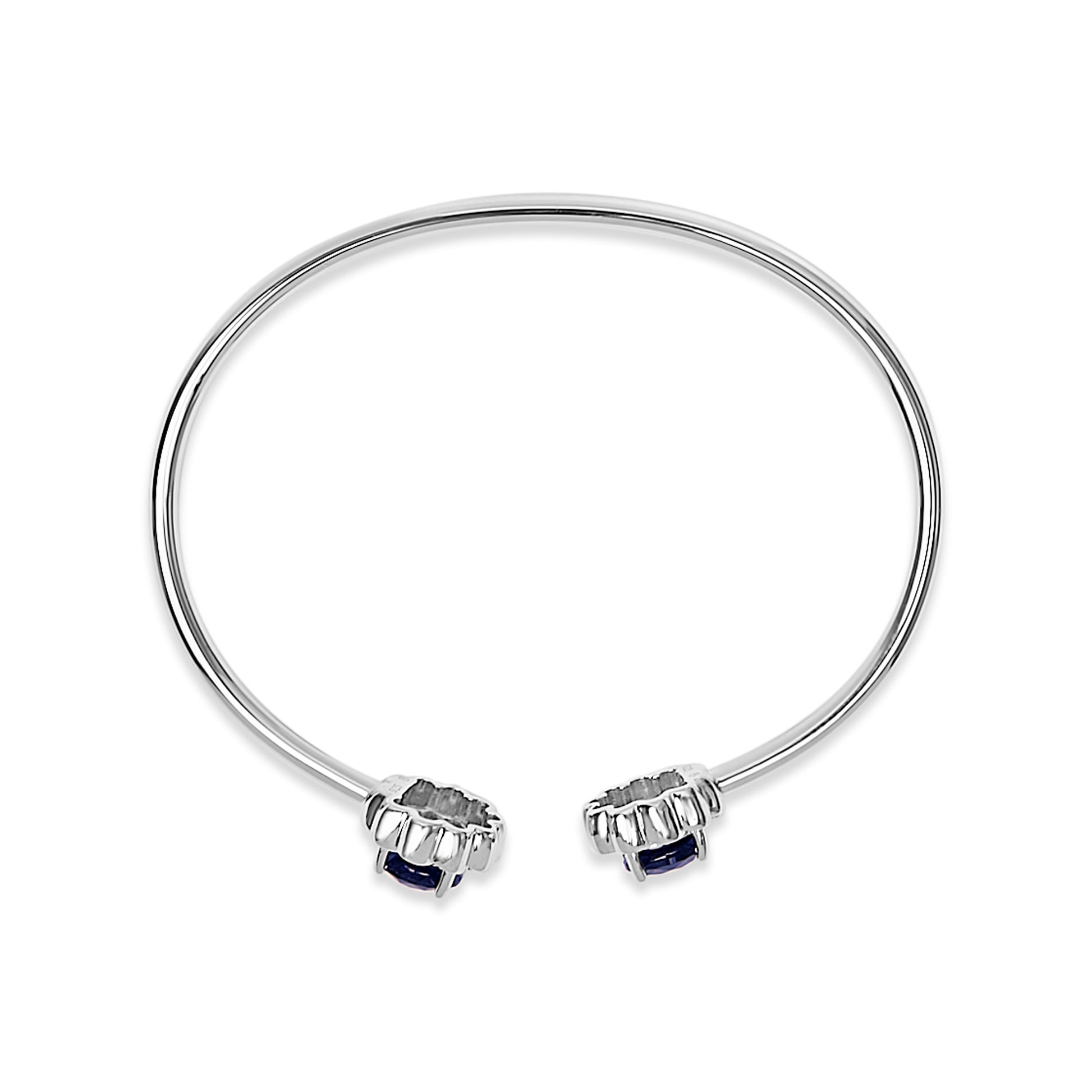 Sterling Silver Diamond Accent Created Blue Sapphire Floral Design Bangle Bracelet Bids.com
