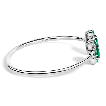 Sterling Silver White Topaz and Green Emerald Floral Bangle Bracelet 6.5 Inch Bids.com