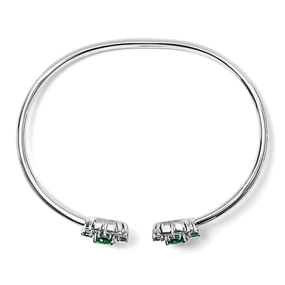 Sterling Silver White Topaz and Green Emerald Floral Bangle Bracelet 6.5 Inch Bids.com