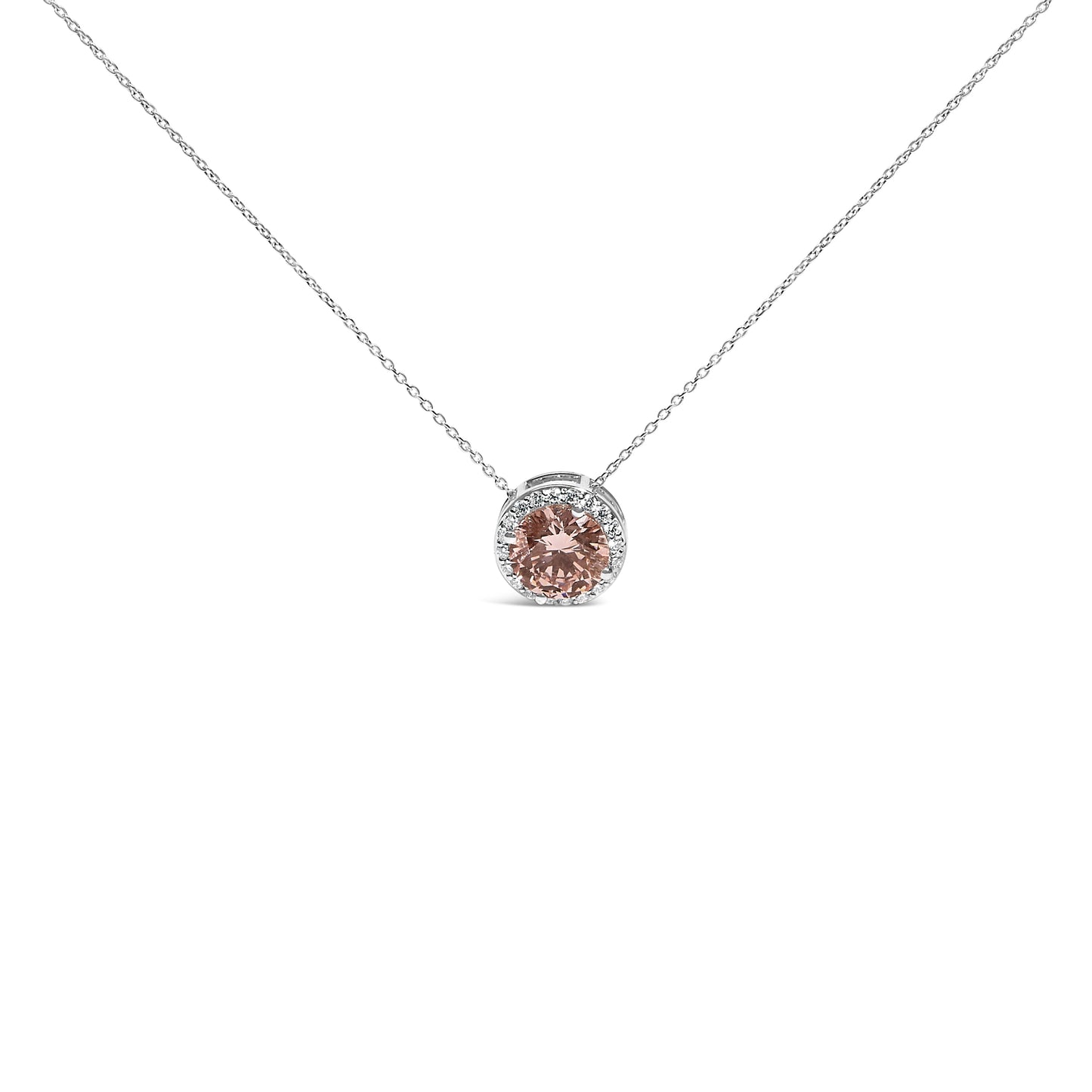 14K White Gold 2 3/8 Cttw Lab Grown Pink Diamond Solitaire with Halo Pendant Necklace - 17" Inches Bids.com