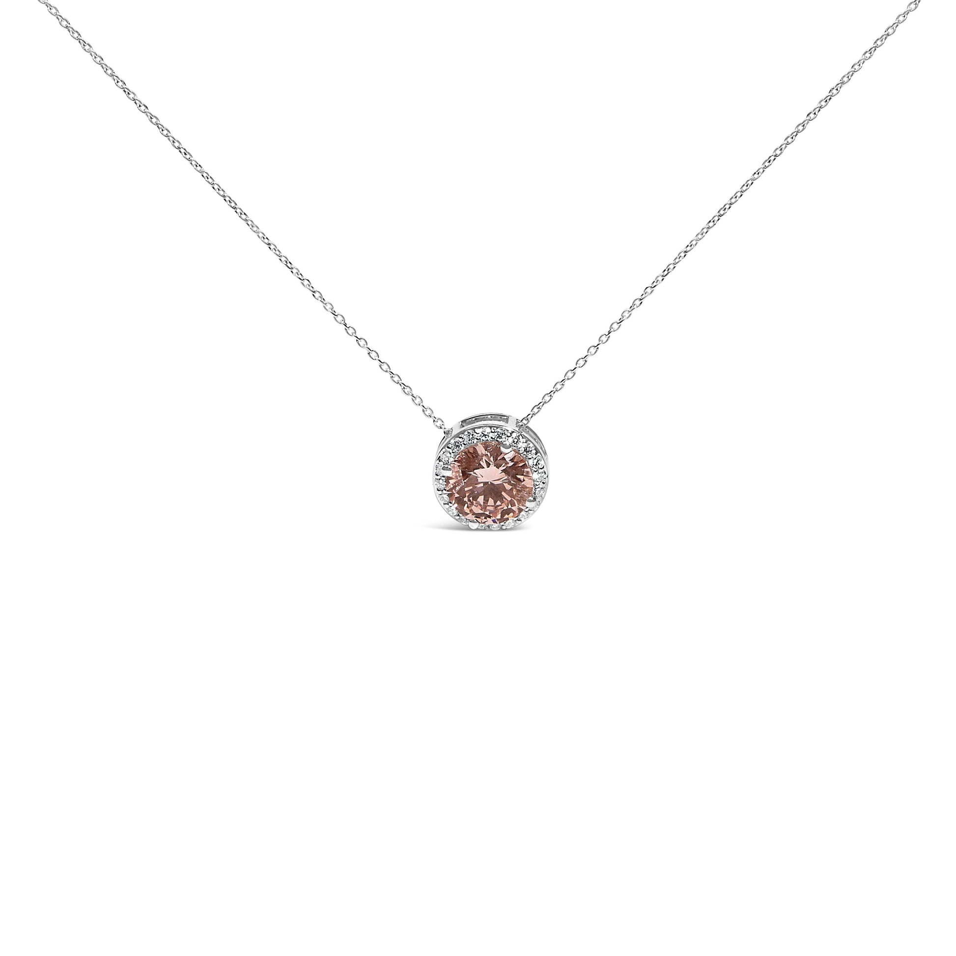 14K White Gold 2 3/8 Cttw Lab Grown Pink Diamond Solitaire with Halo Pendant Necklace - 17" Inches Bids.com