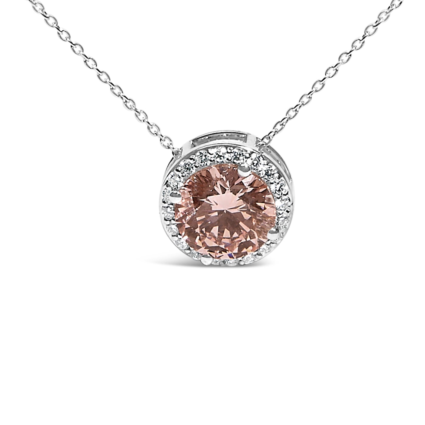 14K White Gold 2 3/8 Cttw Lab Grown Pink Diamond Solitaire with Halo Pendant Necklace - 17" Inches Bids.com