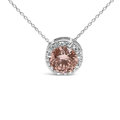14K White Gold 2 3/8 Cttw Lab Grown Pink Diamond Solitaire with Halo Pendant Necklace - 17" Inches Bids.com