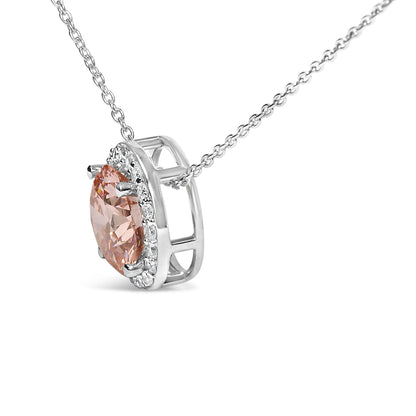 14K White Gold 2 3/8 Cttw Lab Grown Pink Diamond Solitaire with Halo Pendant Necklace - 17" Inches Bids.com