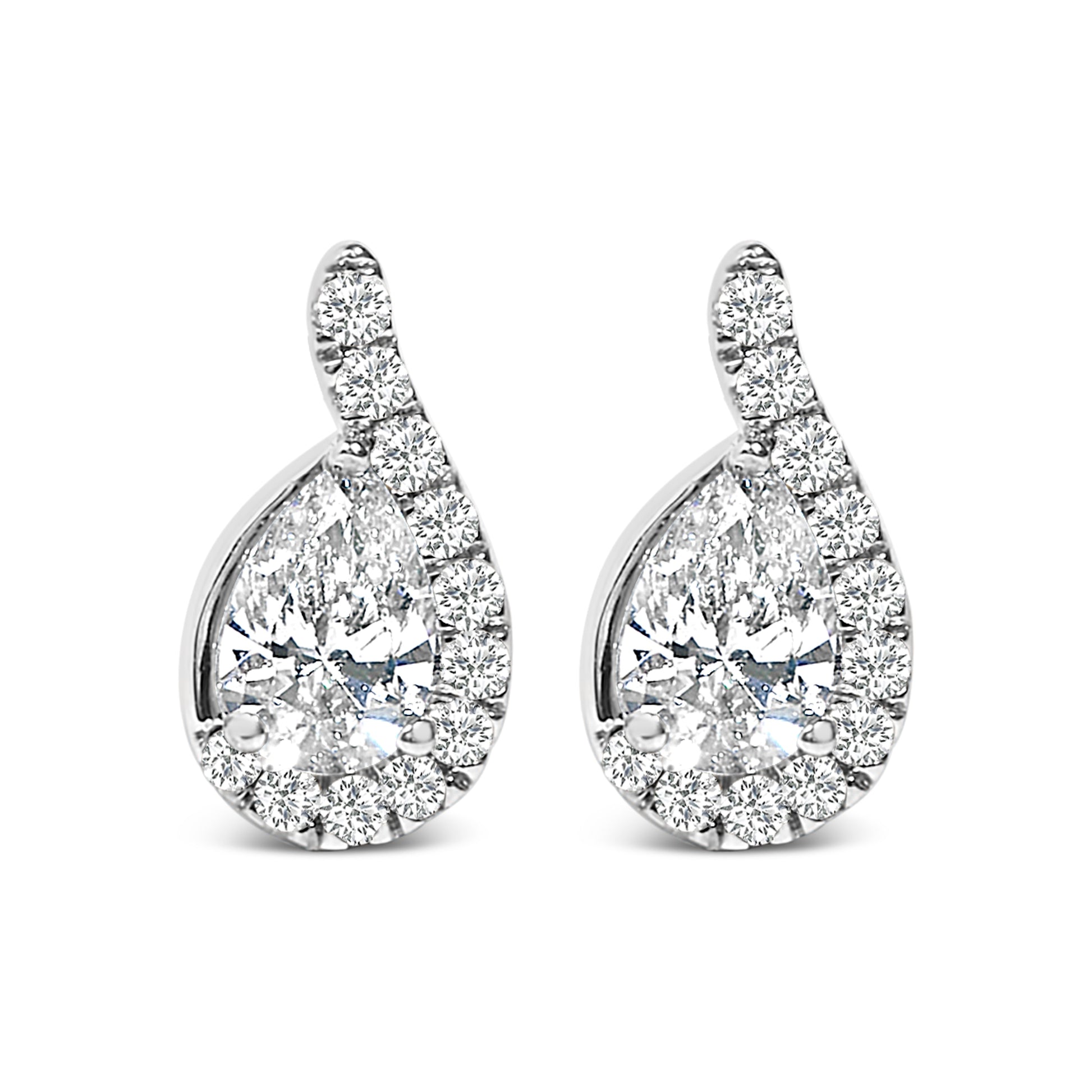 14K White Gold 5/8 Cttw Lab Grown Diamond Tear Drop Halo Stud Earring Bids.com