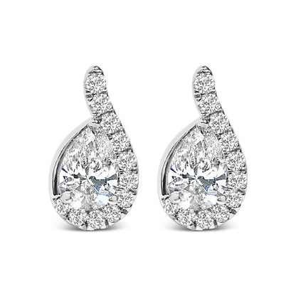 14K White Gold 5/8 Cttw Lab Grown Diamond Tear Drop Halo Stud Earring Bids.com
