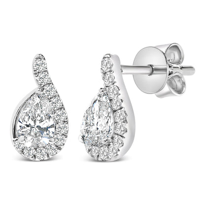 14K White Gold 5/8 Cttw Lab Grown Diamond Tear Drop Halo Stud Earring Bids.com