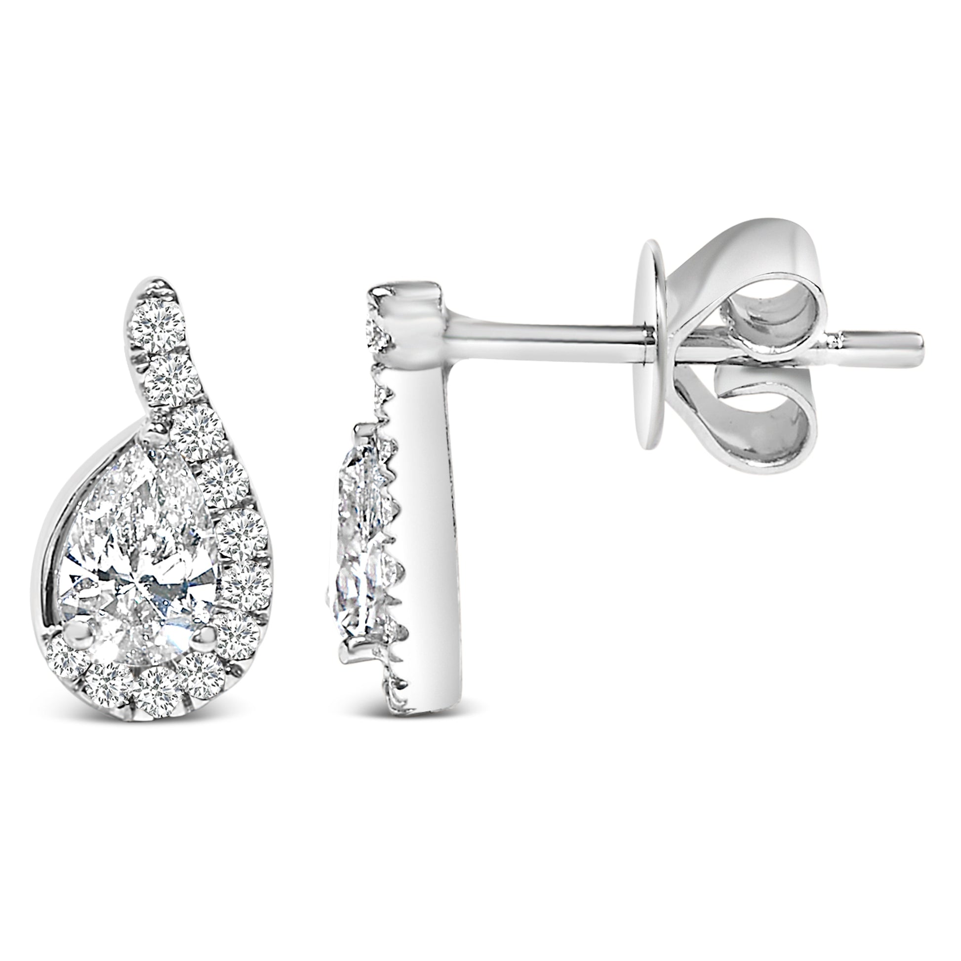 14K White Gold 5/8 Cttw Lab Grown Diamond Tear Drop Halo Stud Earring Bids.com