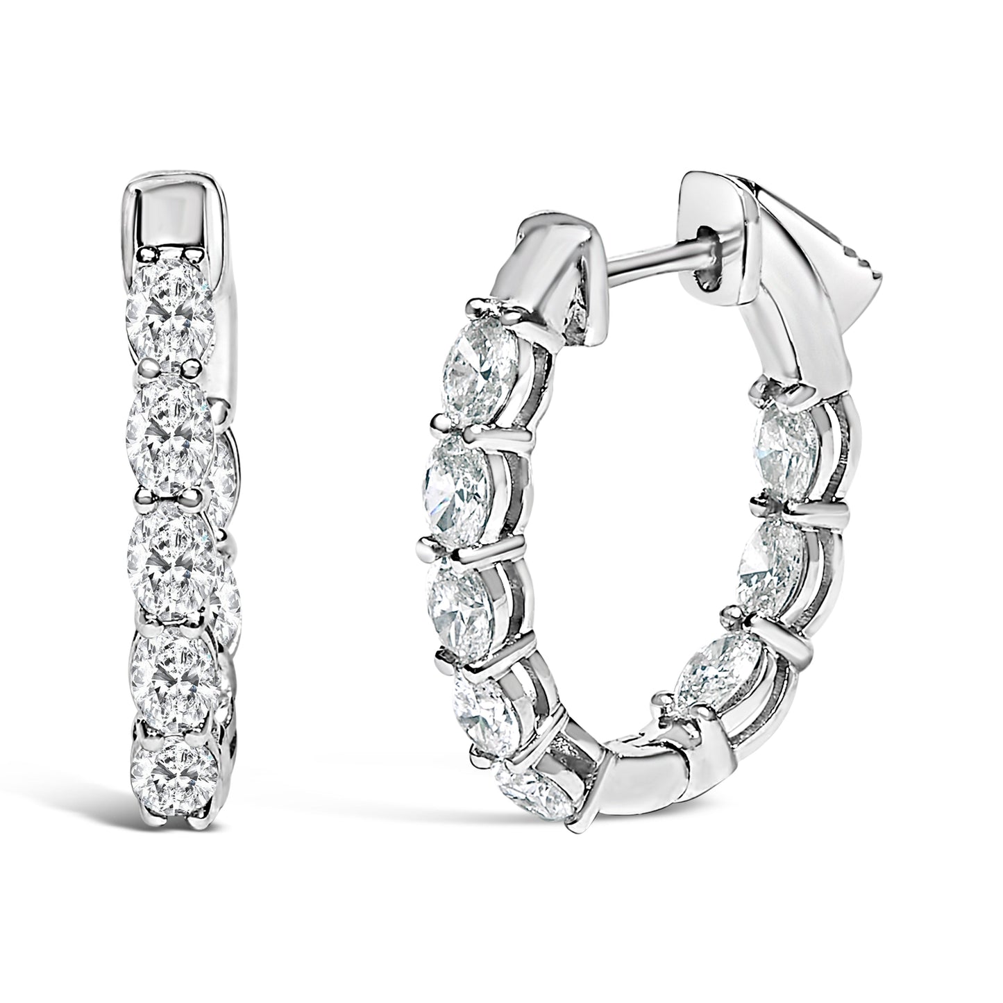 14K White Gold 2 3/4 Cttw Oval Cut Lab Grown Diamond Inside Out Hoop Earrings Bids.com