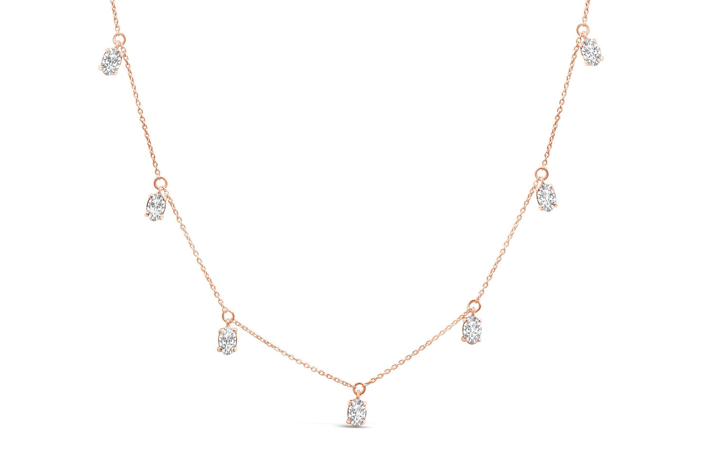 14K Rose Gold 1 3/8 Cttw Oval Lab Grown Diamond Dangle Station Necklace - 17" Inches Bids.com