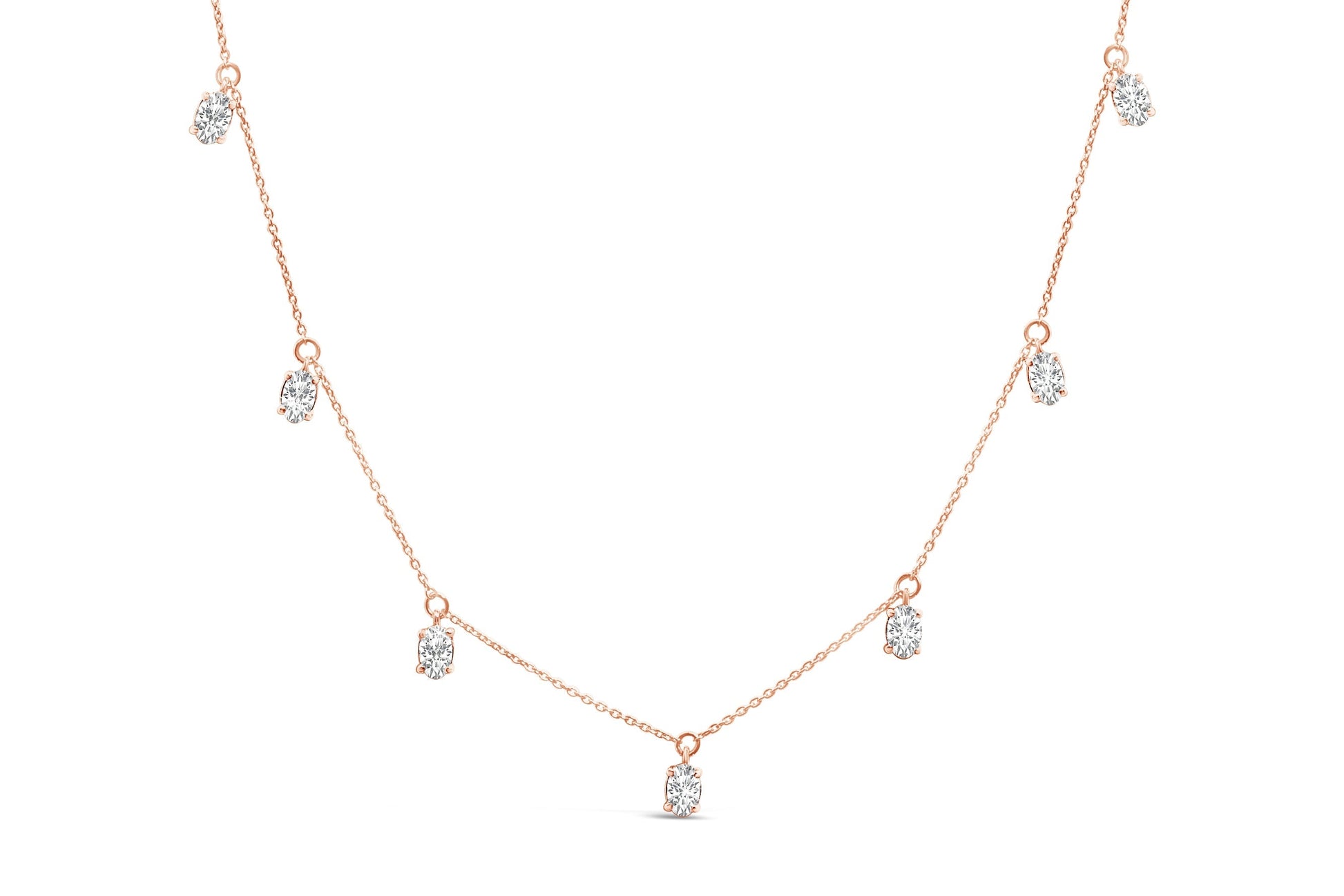 14K Rose Gold 1 3/8 Cttw Oval Lab Grown Diamond Dangle Station Necklace - 17" Inches Bids.com