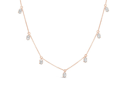 14K Rose Gold 1 3/8 Cttw Oval Lab Grown Diamond Dangle Station Necklace - 17" Inches Bids.com