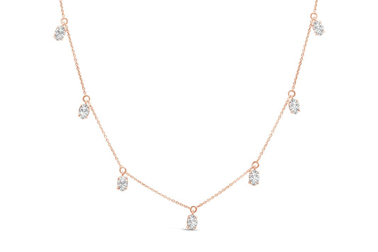 14K Rose Gold 1 3/8 Cttw Oval Lab Grown Diamond Dangle Station Necklace - 17" Inches Bids.com