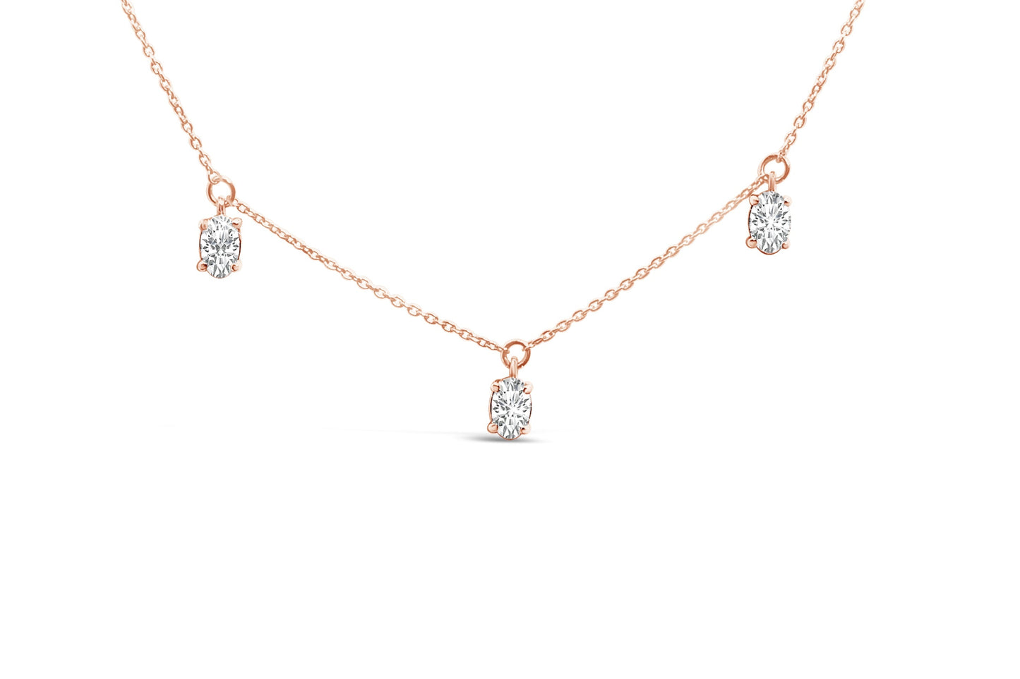 14K Rose Gold 1 3/8 Cttw Oval Lab Grown Diamond Dangle Station Necklace - 17" Inches Bids.com