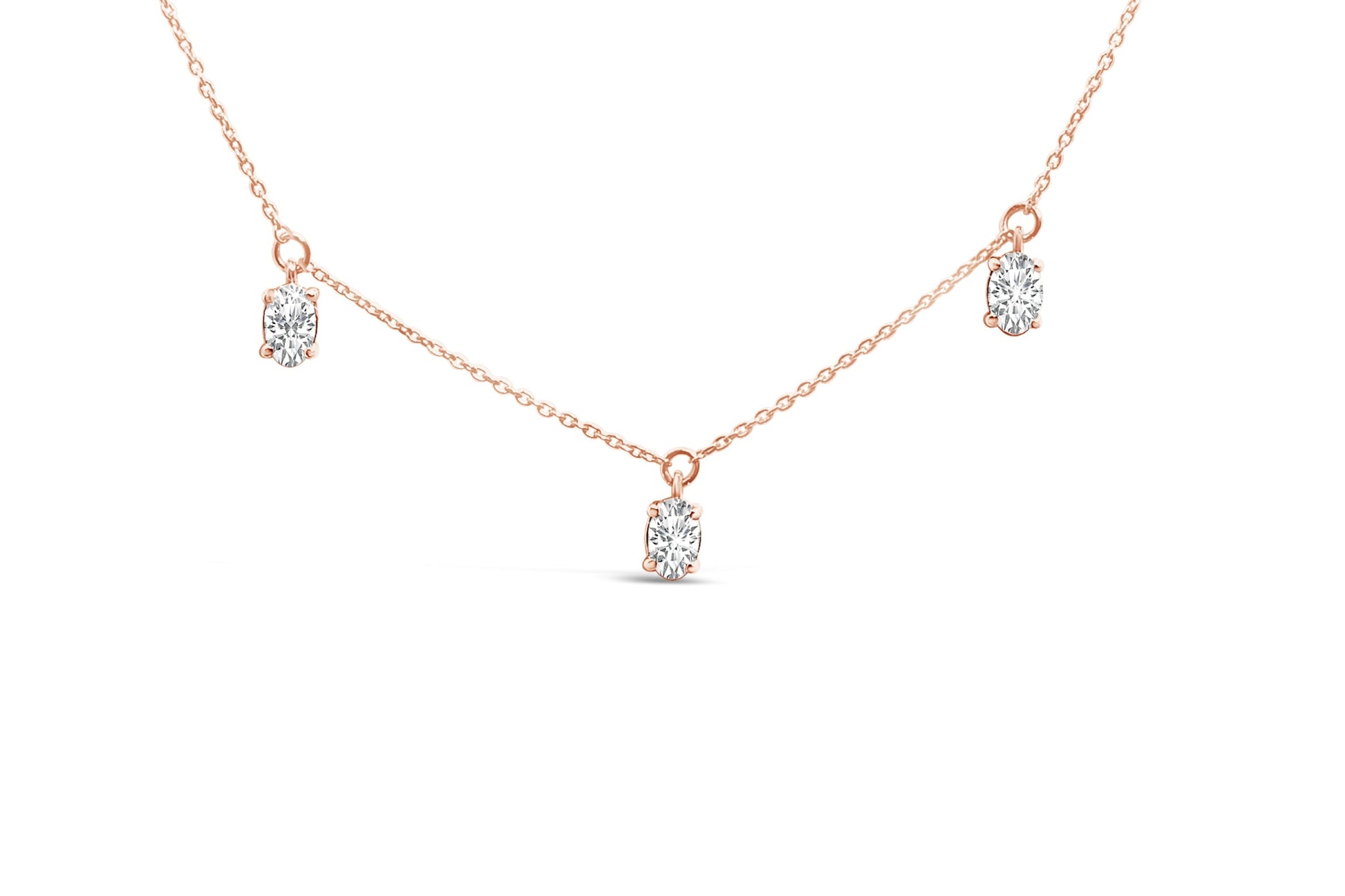14K Rose Gold 1 3/8 Cttw Oval Lab Grown Diamond Dangle Station Necklace - 17" Inches Bids.com