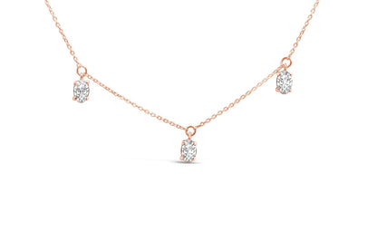 14K Rose Gold 1 3/8 Cttw Oval Lab Grown Diamond Dangle Station Necklace - 17" Inches Bids.com