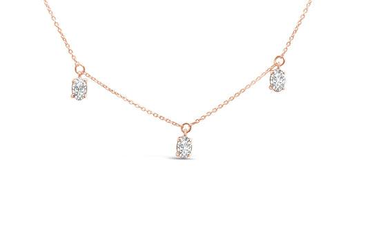 14K Rose Gold 1 3/8 Cttw Oval Lab Grown Diamond Dangle Station Necklace - 17" Inches Bids.com