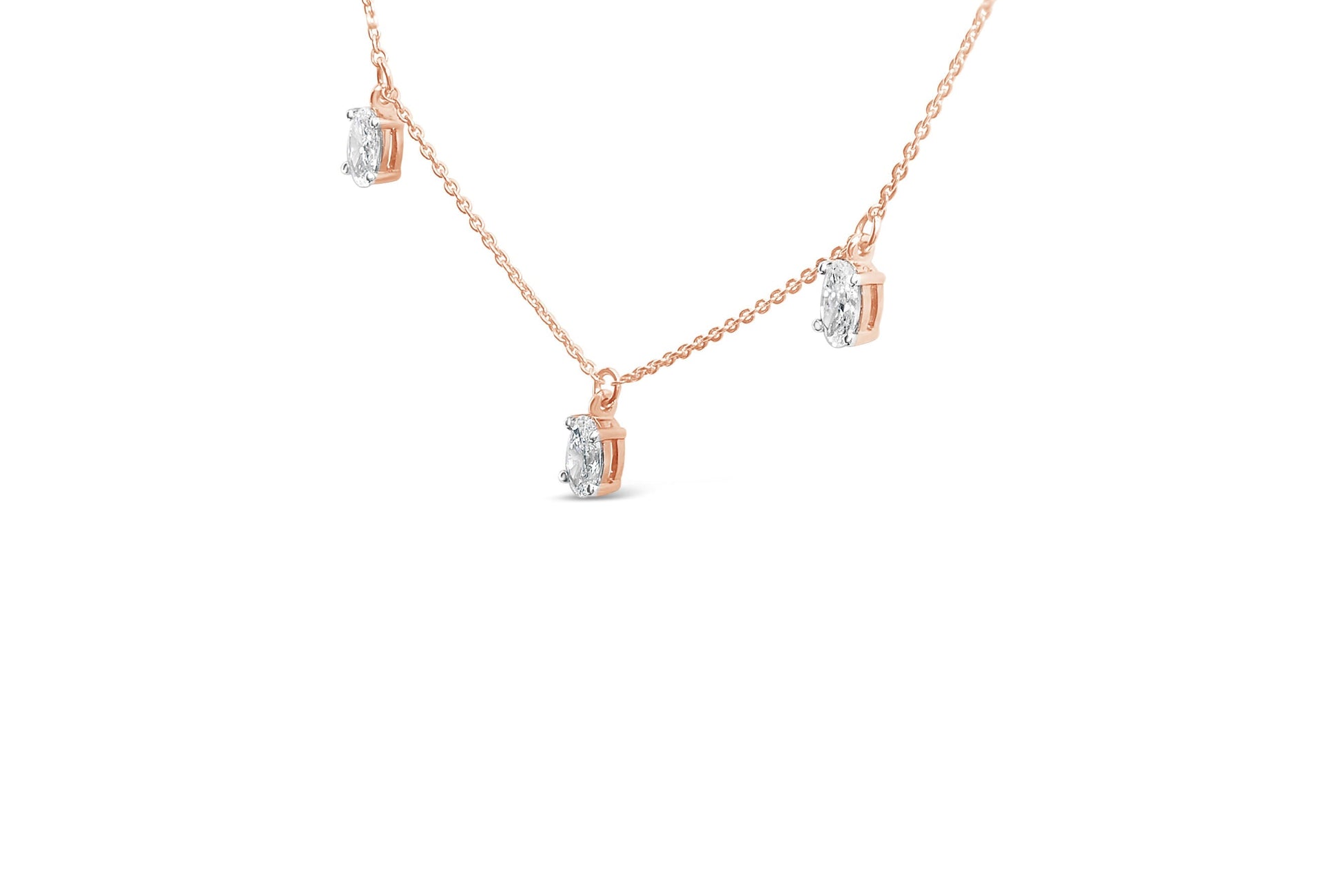 14K Rose Gold 1 3/8 Cttw Oval Lab Grown Diamond Dangle Station Necklace - 17" Inches Bids.com