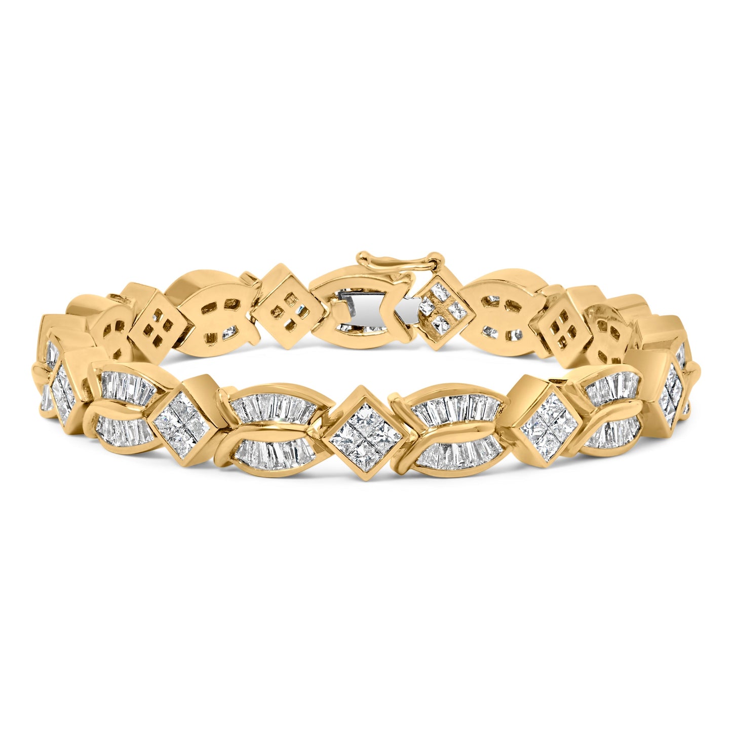 14K Yellow Gold 8 1/5 Cttw Baguette and Princess-Cut Diamond Geometric Twist Link Bracelet (G-H Color, VS1-VS2 Clarity) - Size 7" Bids.com