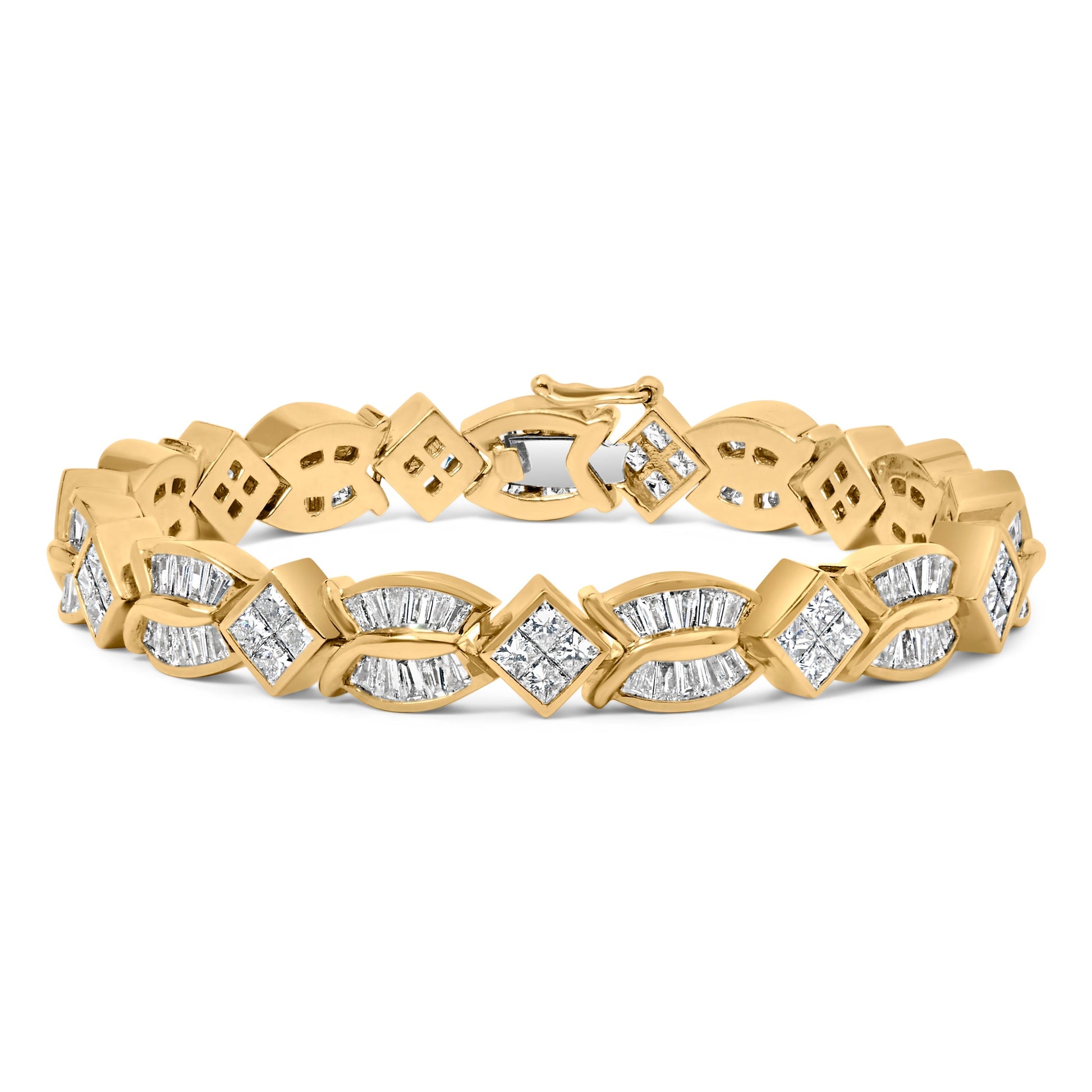 14K Yellow Gold 8 1/5 Cttw Baguette and Princess-Cut Diamond Geometric Twist Link Bracelet (G-H Color, VS1-VS2 Clarity) - Size 7" Bids.com