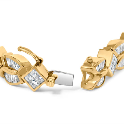 14K Yellow Gold 8 1/5 Cttw Baguette and Princess-Cut Diamond Geometric Twist Link Bracelet (G-H Color, VS1-VS2 Clarity) - Size 7" Bids.com