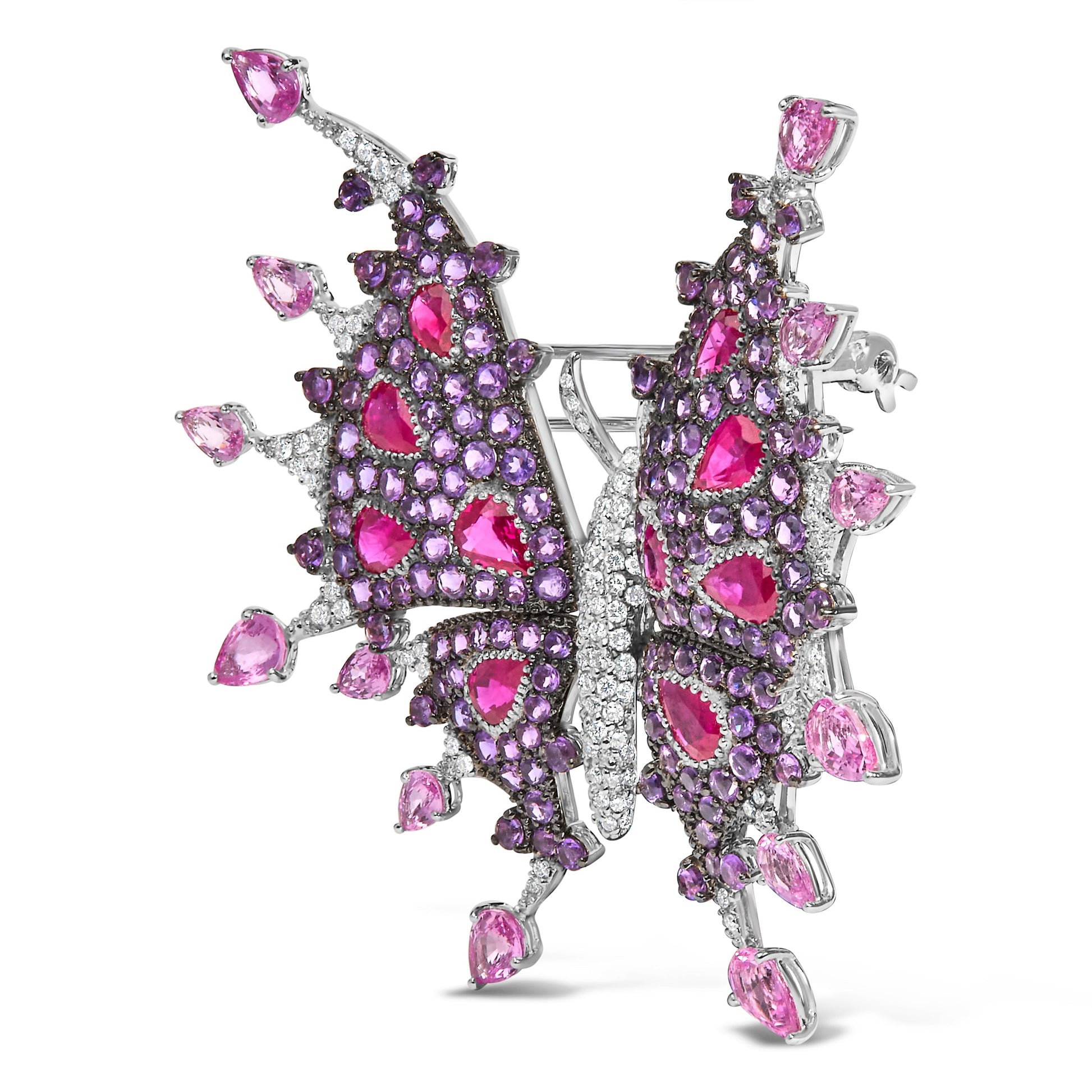 18K White Gold 1.00 Cttw Diamond, Ruby  Sapphire, and Amethyst Mixed Gemstone Butterfly Brooch Pin (G-H Color, VS1-VS2 Clarity) Bids.com
